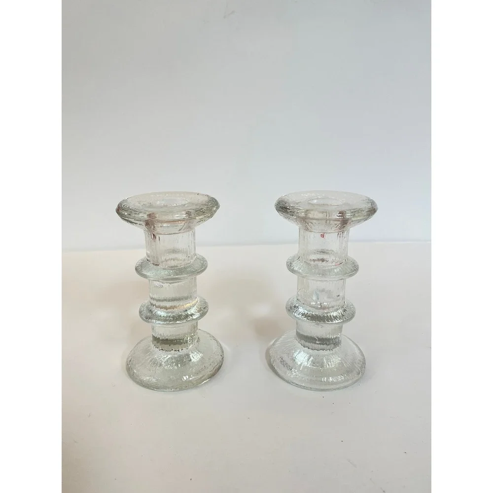 Timo Sarpaneva / Iittala Collection Ice‎ Glass Candlesticks Pair